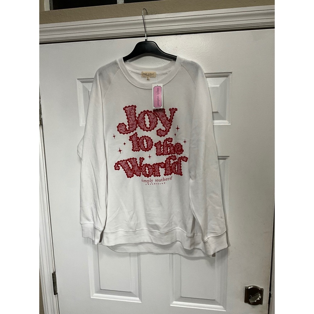 Simply Southern Joy to the World White Christmas Sweatshirt Womens XL NWT